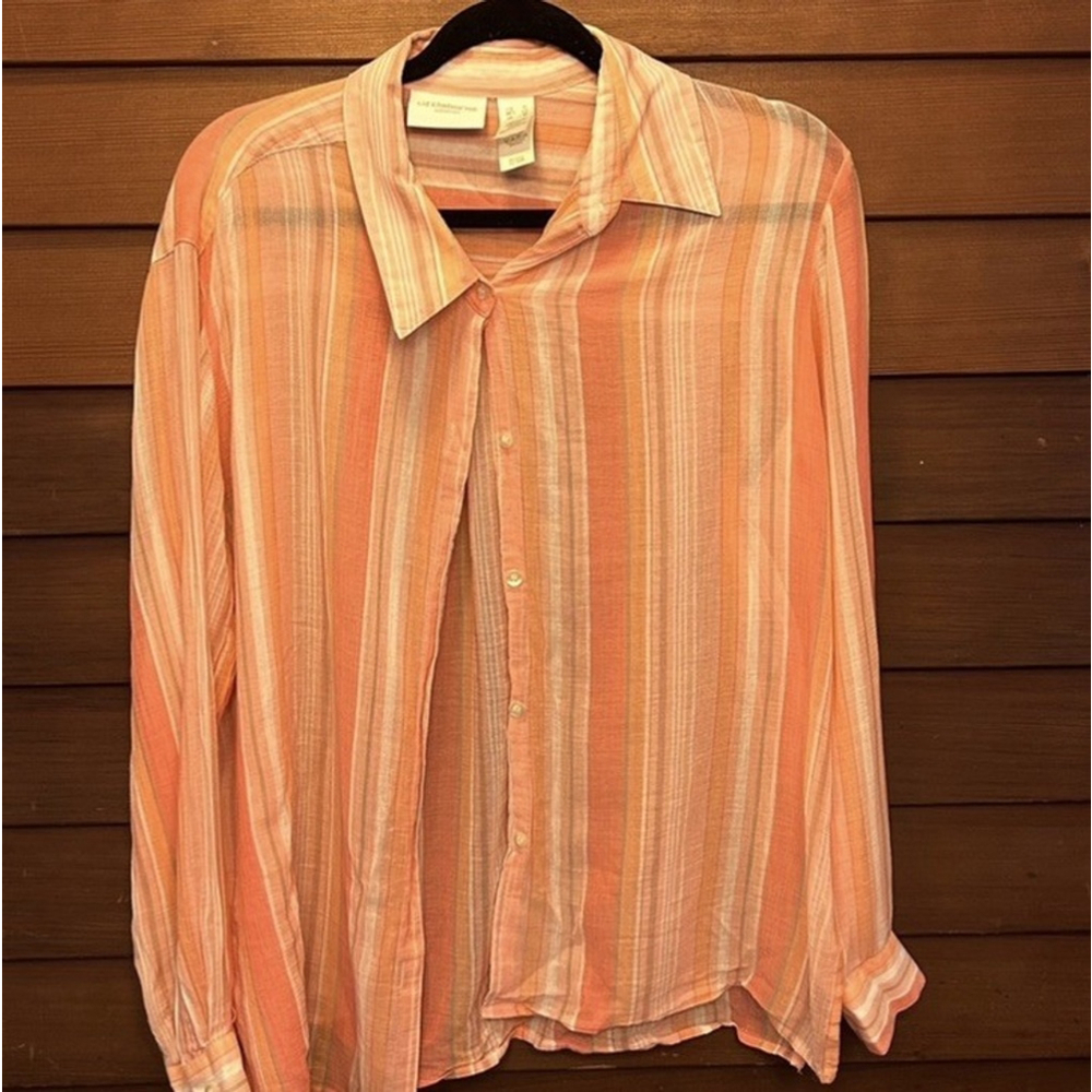 Liz Claiborne LizSport Striped Button-Up Shirt Long Sleeve Cotton XL
